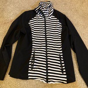 Chico's ZenEnergy Black White Striped Light weight athletic travel jacket sz 0